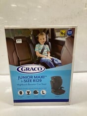 3 X ASSORTED CAR SEATS TO INCLUDE GRACO JUNIOR MAXI I-SIZE R129 HIGHBACK BOOSTER CAR SEAT