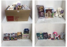 BOX OF ASSORTED KIDS TOYS TO INCLUDE SYLVANIAN FAMILIES RED ROOF COSY COTTAGE