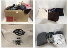 BOX OF ASSORTED ADULTS CLOTHING TO INCLUDE DICKIES MEN'S COTTON T-SHIRT - CREAM SIZE M