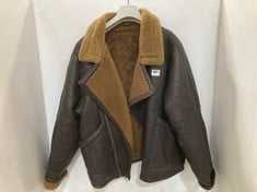 GAPELLE GENIUINE SHEEPSKIN QUALITY LEATHER FLYING PILOT JACKET IN BROWN SIZE LARGE