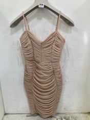 LIPSY LONDON BEIGE PINK GLITTER MINI BODYCON DRESS SIZE 10