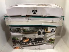 4 X ASSORTED ITEMS TO INCLUDE DAEWOO DOUBLE HOTPLATE WITH DUAL THERMOSTATIC CONTROLS