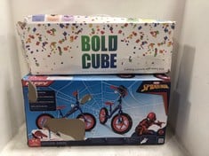 BOLDCUBE TWO WHEEL FOLDABLE SCOOTER TO INCLUDE HUFFY MARVEL SPIDER-MAN 12" BALANCE BICYCLE