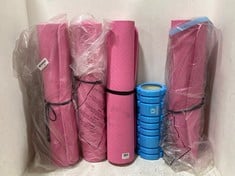 4 X ASSORTED PINK YOGA MATS TO INCLUDE KAYMAN MASSAGE ROLLER