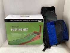 TOVII GOLF PUTTING MAT TO INCLUDE LONGRIDGE SMALL GOLF BAG BLACK/BLUE