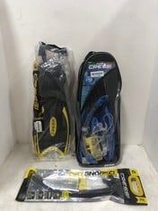 3 X ASSORTED SWIMMING ITEMS TO INCLUDE CRESSI PALAU MAREA BAG SWIM FINS SET BLUE - SIZE 10/13