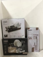 3 ASSORTED ITEMS TO INCLUDE JOSEPH JOSEPH EXCEL STEEL 2-TIER DISH RACK