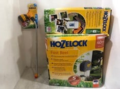 3 X ASSORTED ITEMS TO INCLUDE HOZELOCK FAST REEL EASY REWIND WALL MOUNTED HOSE REEL