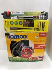 3 X ASSORTED ITEMS TO INCLUDE HOZELOCK AUTO REEL AUTOMATIC REWIND WALL MOUNTED HOSE REEL