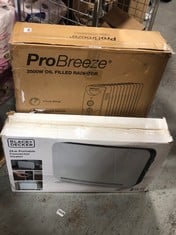 PROBREEZE 2500W ELECTRIC OIL FILLED RADIATOR TO INCLUDE BLACK + DECKER 2KW PORTABLE CONVECTOR HEATER