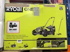 RYOBI 18V ONE+ CORDLESS LAWNMOWER & GRASS TRIMMER KIT RLM1833BLT1825M - RRP £219