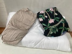 JOHN LEWIS SYNTHETIC SOFT TOUCH WASHABLE DUAL LAYER MATTRESS TOPPER (SINGLE) AND BLACK FLORAL DUVET SET TO INCLUDE KHAKI FITTED SHEET