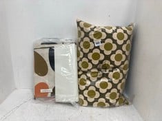 ORLA KIELY MULTI STEM AUBURN ONE PAIR OF FULLY LINED EYELET CURTAINS AND ORLA KIELY 100% COTTON DACHSHUND YELLOW CUSHION