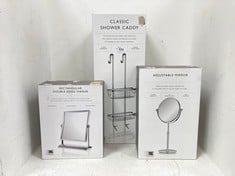 3 X ASSORTED JOHN LEWIS HOME ITEMS TO INCLUDE JOHN LEWIS CLASSIC SHOWER SCREEN CADDY WITH CHROME PLATED BRASS