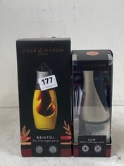 COLE & MASON KEW ELECTRONIC SALT & PEPPER MILL SET 2-IN-1 AND COLE & MASON BRISTOL DUO OIL & VINEGAR POURER