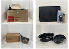 BOX OF ASSORTED JOHN LEWIS HOME ITEMS TO INCLUDE JOHN LEWIS OAK BREAD BIN