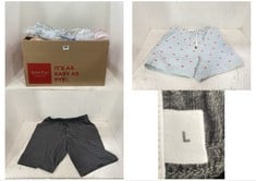 BOX OF ASSORTED JOHN LEWIS MENS CLOTHING TO INCLUDE JOHN LEWIS SPRING PRINT PANTS SIZE SMALL