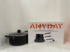 JOHN LEWIS ANYDAY 3 PIECE ALUMINIUM SAUCEPAN SET AND JOHN LEWIS ALUMINIUM NON-STICK STOCK POT & LID, 24CM IN GREY