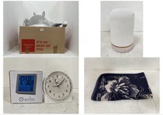 BOX OF ASSORTED HOUSEHOLD ITEMS TO INCLUDE ACCTIM BEDISDE TABLE CLOCK