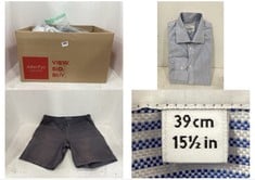 BOX OF ASSORTED CLOTHING TO INCLUDE JOHN LEWIS TAILORED FIT STRIPE SHIRT 39CM