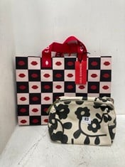 CAROLINE GARDNER MONOCHROME FLORAL COSMETICS BAG AND LULU GUINNESS LIP CHESS TOTE BAG