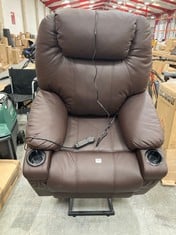 ELECTRIC RISER RECLINER ARMCHAIR IN DARK BROWN FAUX LEATHER (ZONE 2)