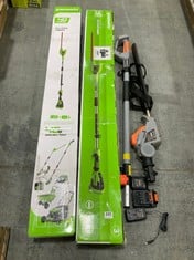 3 X ASSORTED GARDEN TOOLS TO INCLUDE GREENWORKS POLE HEDGE TRIMMER (ZONE 2)