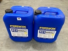 2 X FERNOX FC1 INHIBITOR CORROSION AND LIMESCALE INHIBITOR FOR COMMERCIAL HEATING SYSTEM 20L - TOTAL LOT RRP £396 (ZONE 1) (COLLECTION ONLY)