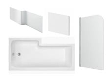 1700 X 800 RH L SHAPED SHOWER BATH TO INCLUDE L SHAPE SIDE PANEL TO INCLUDE END PANEL TO INCLUDE NEO CORNER CURVED CLEAR CHROME EFFECT FRAME BATH SCREEN, (W) 780MM (H) 1400MM - TOTAL LOT RRP £785 (ZO