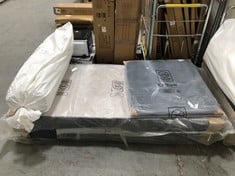 APPROX 90 X 190CM BED BASE IN DARK GREY VELVET WITH HEADBOARD TO INCLUDE APPROX 90 X 190CM ROLLED OPEN SPRUNG MATTRESS (ZONE 4) (KERBSIDE PALLET DELIVERY)