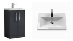 NUIE 500MM COMPACT CERAMIC FURNITURE BASIN TO INCLUDE NUIE ARNO SOFT BLACK 500MM COMPACT FLOOR STANDING 2 DOOR VANITY UNIT - TOTAL LOT RRP £689 (ZONE 1)