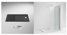 RECTANGULAR WALK-IN SHOWER TRAY 1700 X 800 SLATE GREY - PRODUCT CODE: TR711780 TO INCLUDE 1400MM WETROOM SCREEN & SUPPORT BAR CHROME - PRODUCT CODE: WRSC14 TO INCLUDE FAST FLOW SHOWER WASTE CHROME -