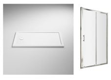 BATH REPLACEMENT SHOWER TRAY 1700MM X 700MM TO INCLUDE NUIE PACIFIC SLIDING SHOWER DOOR TO INCLUDE FAST FLOW SHOWER WASTE - TOTAL LOT RRP £906 (ZONE 1) (KERBSIDE PALLET DELIVERY)