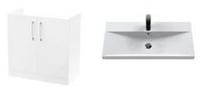 FURNITURE THIN-EDGE CERAMIC BASIN 1 TAP HOLE 800MM TO INCLUDE ARNO 800MM FLOOR STANDING 2-DOOR UNIT - TOTAL LOT RRP £702 (ZONE 1)