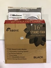 BASICS CYLINDER BAGLESS VACUUM CLEANER TO INCLUDE BELACO VACUUM CLEANER - MODEL NO. BSVC135 AND 1 ABOVE 16" STAND FAN HEAVY ROUND BASE BLACK TO INCLUDE BELACO 16" REMOTE CONTROL STAND FAN