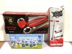 3 X KIDS SCOOTERS TO INCLUDE BLUEY MY FIRST 2-IN-1 TRAINING BIKE