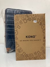 KONO TRAVEL CASE 20 INCH BLACK HARDSHELL SPINNER TO INCLUDE LONG VACATION TRAVEL CASE NAVY BLUE/BROWN HARDSHELL MEDIUM/LARGE SPINNER