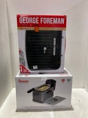 GEORGE FOREMAN FIT GRILL LARGE MODEL NO-25820 TO INCLUDE SWAN 3 LITRE DEEP FAT FRYER MODEL NO-SD6040N