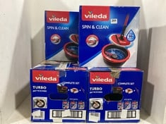 4 X ASSORTMENT OF CLEANING MOPS TO INCLUDE VILEDA TURBO 2IN1 MICROFIBRE SPIN MOP