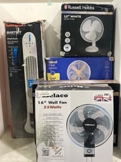 5 X ASSORTMENT OF FANS TO INCLUDE BELACO 16" WALL FAN 55 WATTS IN BLACK