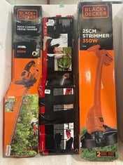 3 X ASSORTMENT OF GARDEN TRIMMERS TO INCLUDE BLACK + DECKER 60CM CORDED HEDGE TRIMMER 600W