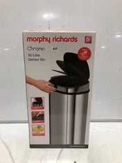 MORPHY RICHARDS CHROMA 50L ROUND SENSOR BIN IN SILVER AND CURVER 40L DECO BIN IN BLACK