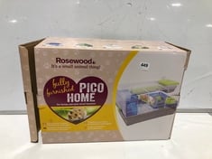 4 X ASSORTED PET ITEMS TO INCLUDE ROSEWOOD FULLY FURNISHED PICO HOME FOR SYRIAN AND MOST DWARF HAMSTERS