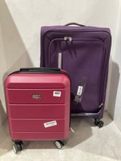 LUGG TRAVEL CASE DARK RED HARDSHELL SMALL SPINNER TO INCLUDE PIERRE CARDIN TRAVEL CASE PURPLE FABRIC MEDIUM SPINNER