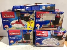 5 X ASSORTED VILEDA CLEANING ITEMS TO INCLUDE TURBO 3-IN-1 MICROFIBRE SET