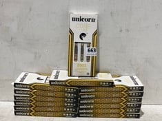 14 X UNICORN CORE PLUS BRASS SET OF 3 DARTS WITH GRIPPER SHAFTS AND CORE FLIGHTS 26 GRAM