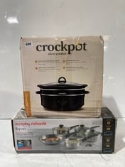 CROCKPOT SLOW COOKER 6.5L OVAL TO INCLUDE MORPHY RICHARDS EQUIP POUR & DRAIN 5 PIECE STAINLESS STEEL PAN SET