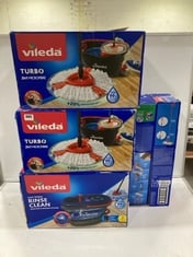 3 X ASSORTED VILEDA CLEANING ITEMS TO INCLUDE EASY WRING RINSE CLEAN SPIN MOP & BUCKET SYSTEM