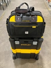 STANLEY ESSENTIAL ROLLING WORKSHOP WITH METAL LATCHES TO INCLUDE STANLEY FATMAX HARDSHELL BASE TOOL BAG BLACK/YELLOW