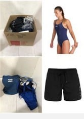 20X ASSORTED SWIMWEAR TO INCLUDE ROXY YOUNG WOMEN CLASSICS 5 INCH BOARDSHORT, BLACK, XS EU, ARENA WOMENS TEAM SWIMSUIT SWIM PRO SOLID, NAVY-WHITE, 36 EU.